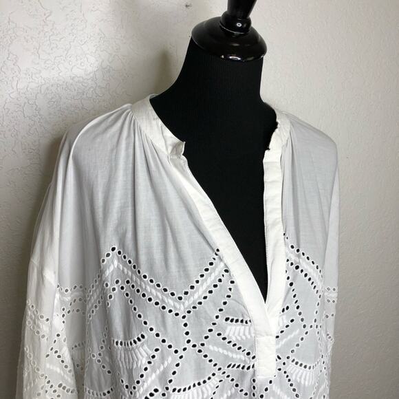 Sundance white geometric eyelet popover tunic top size Large - Picture 2 of 16